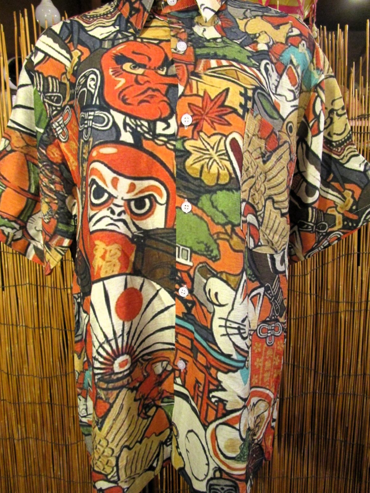 画像: 和風プリント＊コットン＆リネン混紡＊個性的＊半袖＊アロハシャツ ＊Ｍ