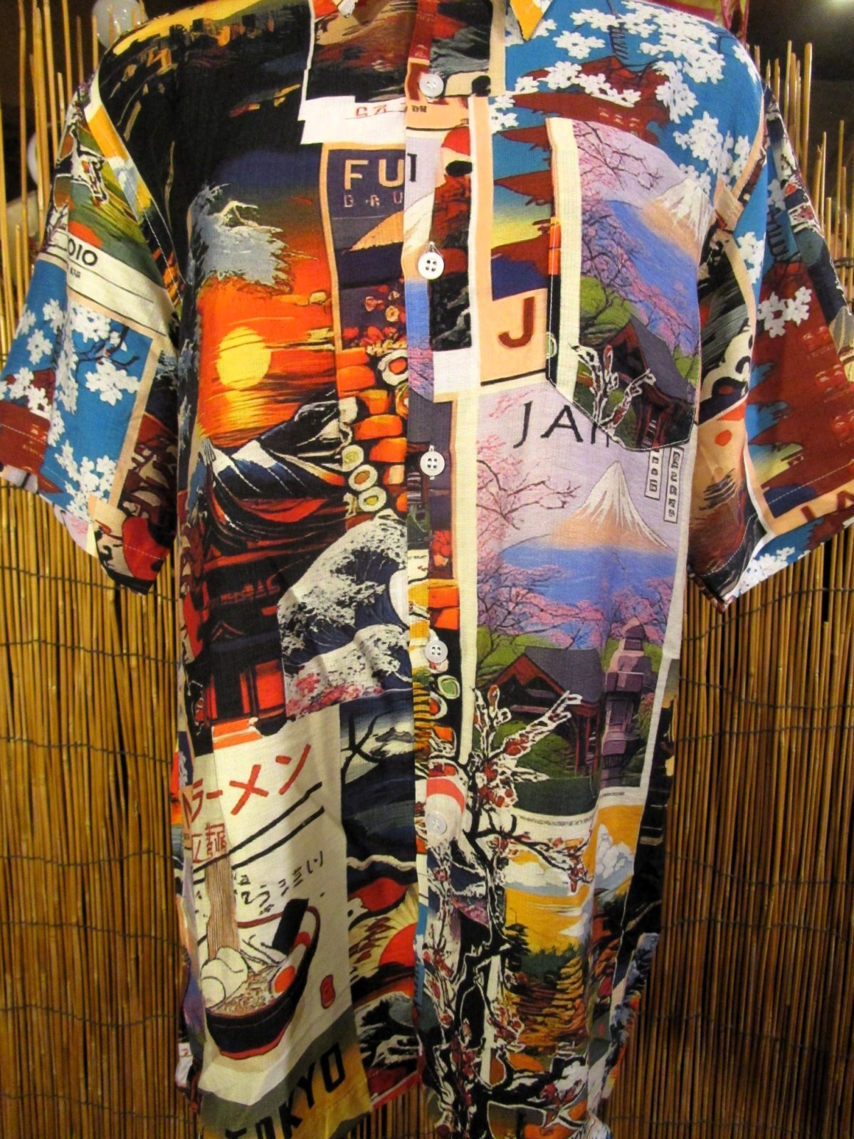 画像: 和風プリント＊コットン＆リネン混紡＊個性的＊半袖＊アロハシャツ ＊Ｍ