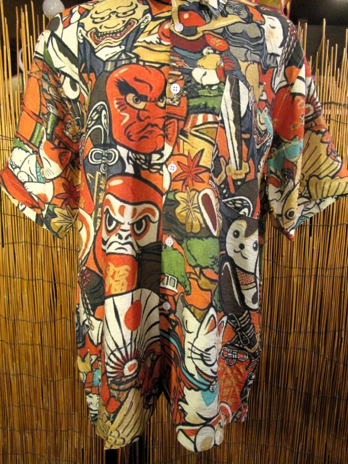 画像: 和風プリント＊コットン＆リネン混紡＊個性的＊半袖＊アロハシャツ ＊Ｍ