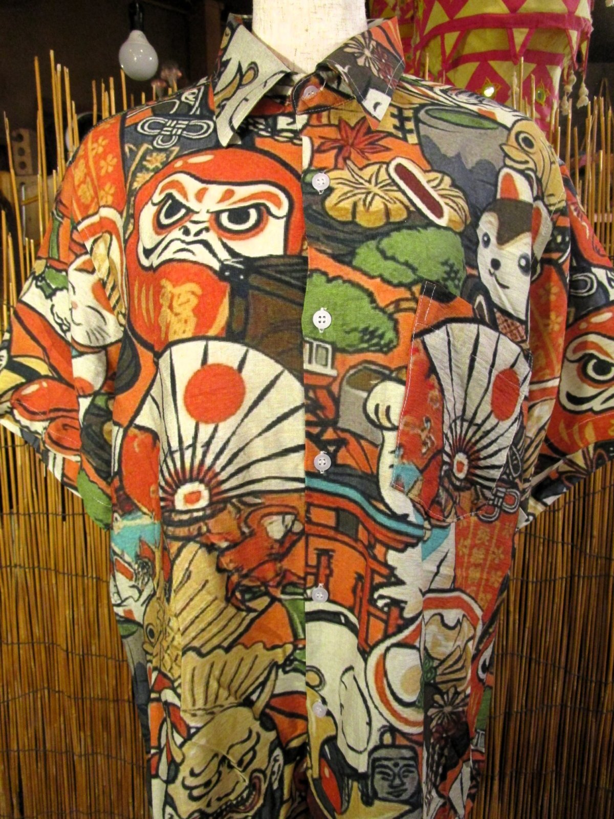 画像: 和風プリント＊コットン＆リネン混紡＊個性的＊半袖＊アロハシャツ ＊Ｍ