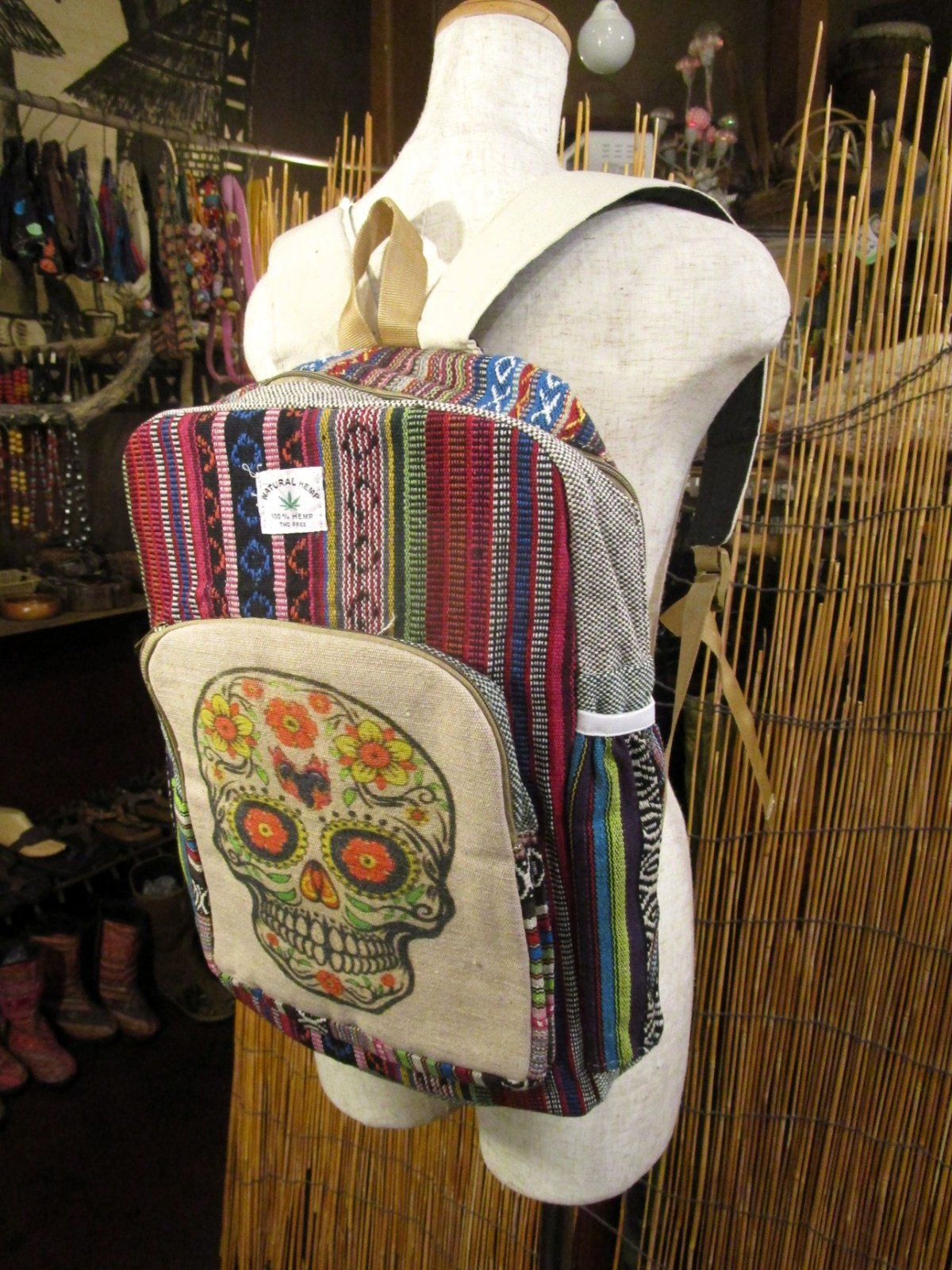 画像3: メキシカンスカルプリント＊織り生地＊コットン素材＊リュックサック＊バックパック