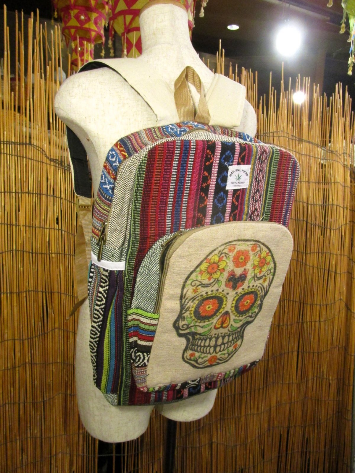 画像2: メキシカンスカルプリント＊織り生地＊コットン素材＊リュックサック＊バックパック