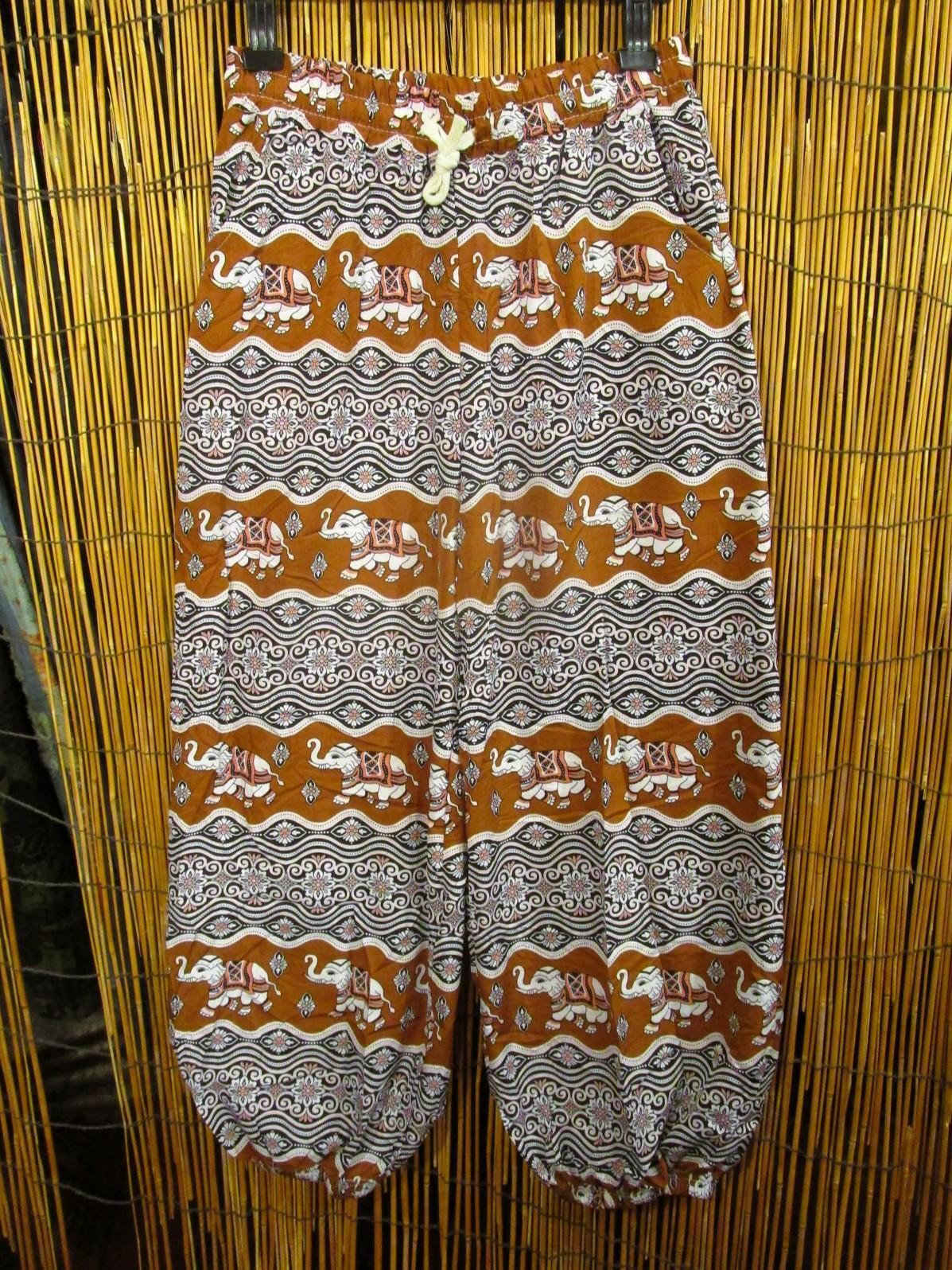 画像1: 象さんプリント＊ポリエステル素材＊アラジンパンツ＊タイパンツ