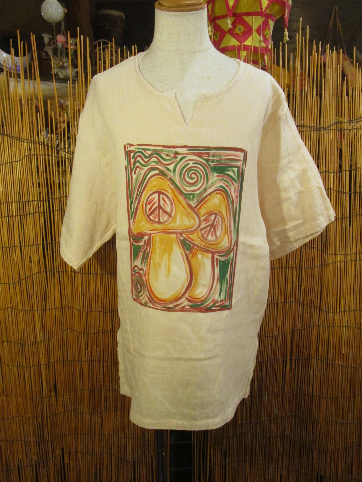 画像: マッシュルーム＆ピースマーク＊ハンドペイント＊Ｗコットン素材＊ハーフスリーブ＊プルオーバー