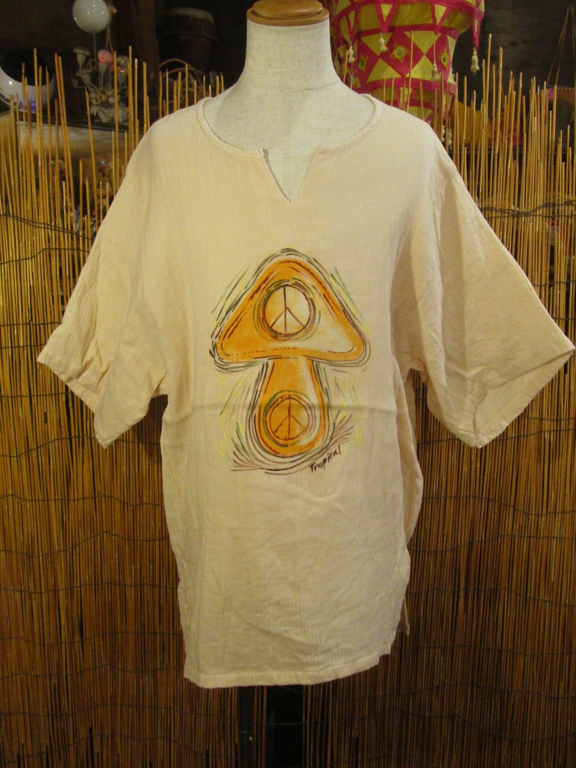 画像: マッシュルーム＆ピースマーク＊ハンドペイント＊Ｗコットン素材＊ハーフスリーブ＊プルオーバー