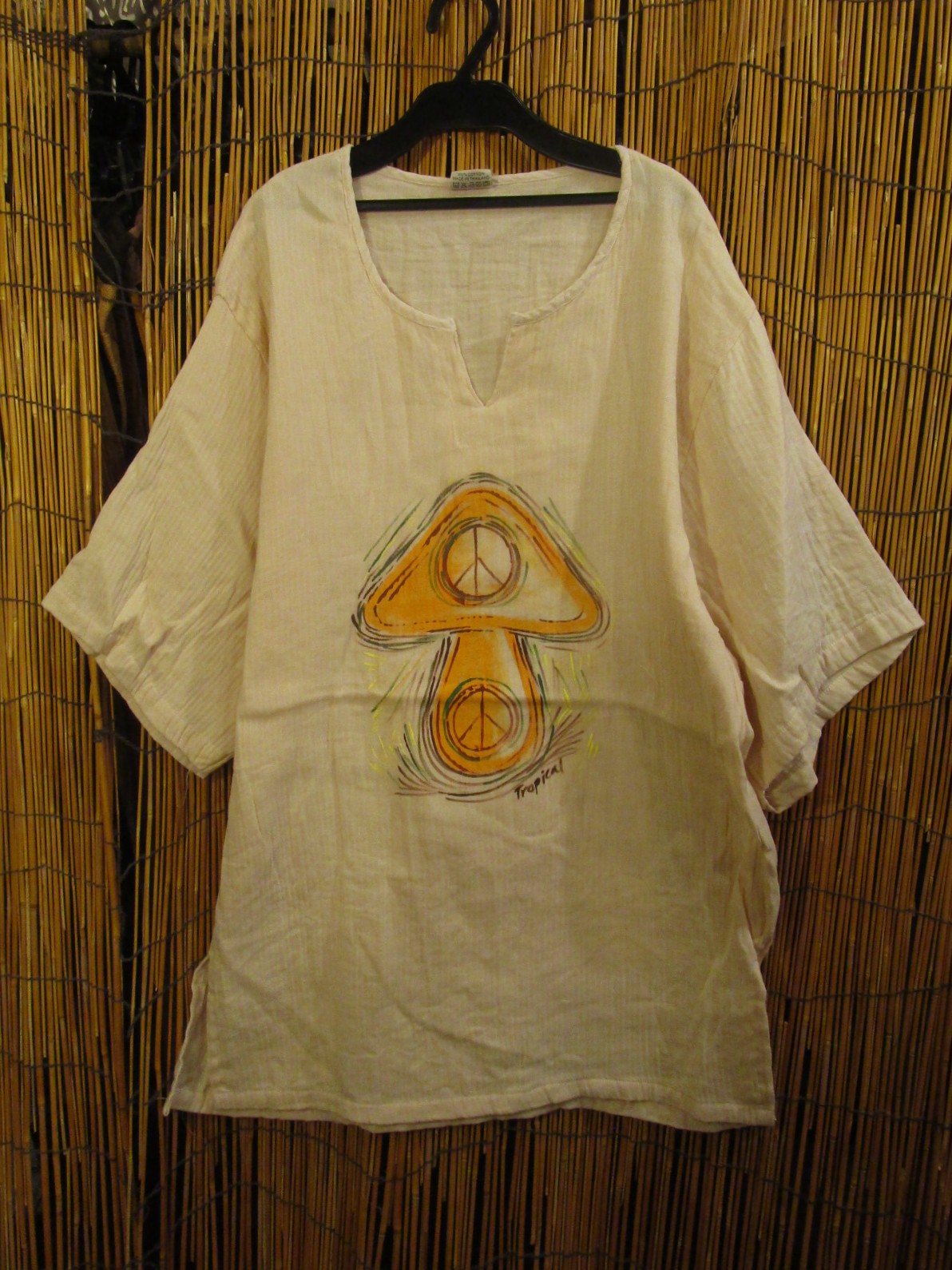 画像1: マッシュルーム＆ピースマーク＊ハンドペイント＊Ｗコットン素材＊ハーフスリーブ＊プルオーバー