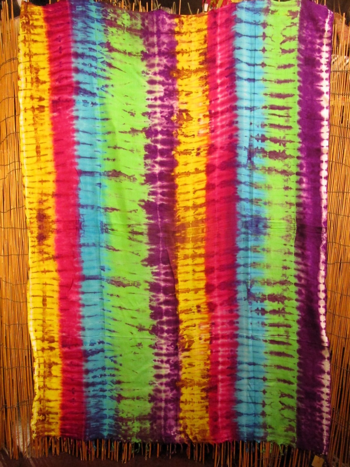 画像1: タイダイ染め＊レーヨン素材＊フリンジ＊マルチクロス＊パレオ