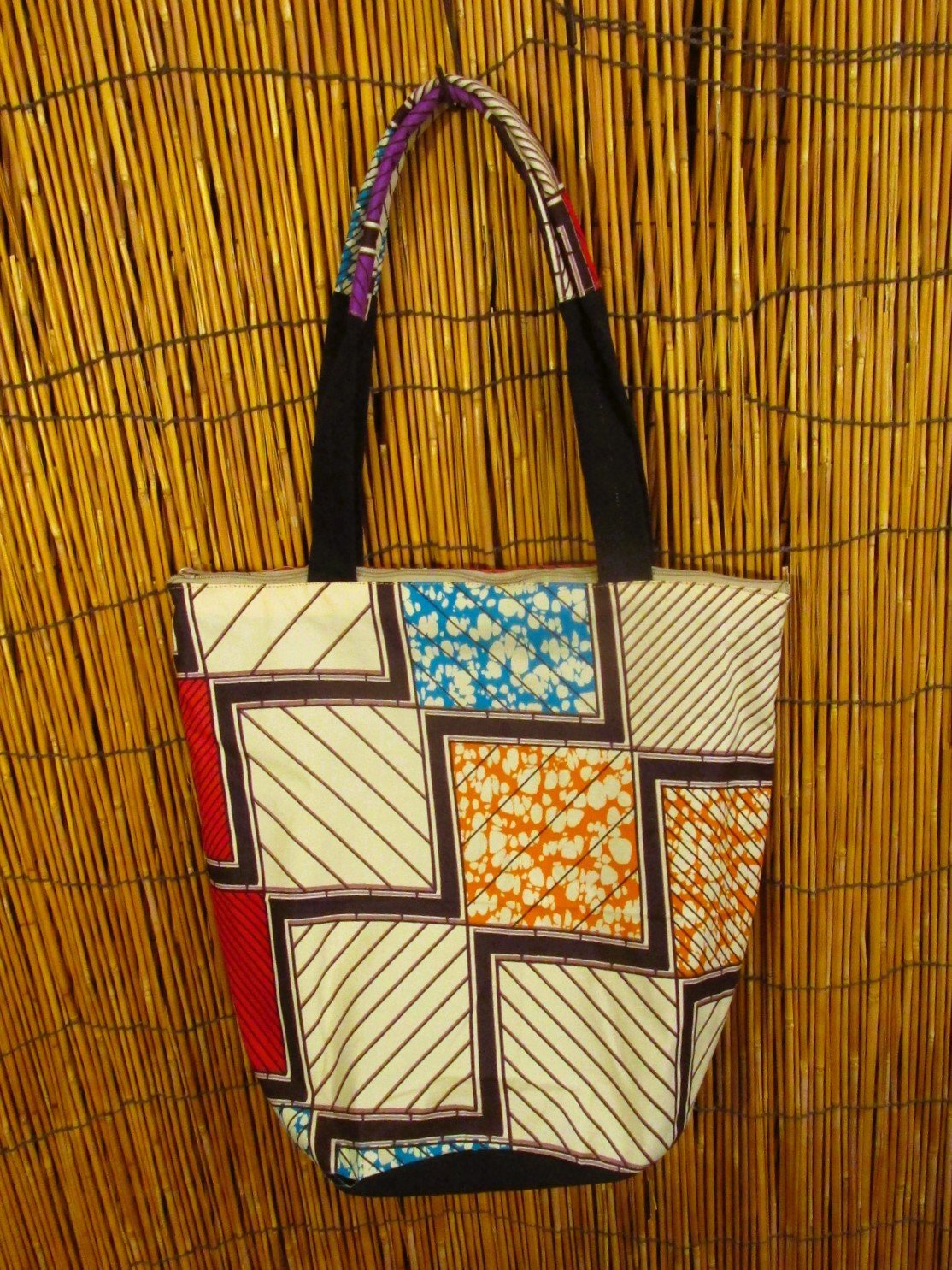 画像1: パーニュ生地＊アフリカンプリント＊トートバッグ＊Ｍ