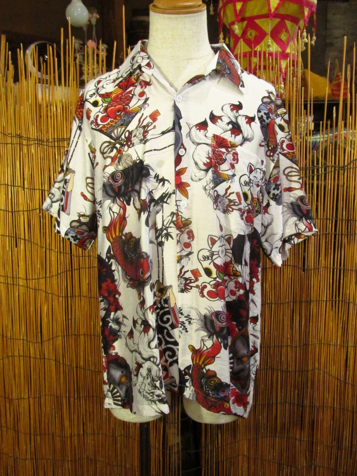 画像1: 和風プリント＊コットン＆リネン混紡＊個性的＊半袖＊アロハシャツ ＊Ｌ