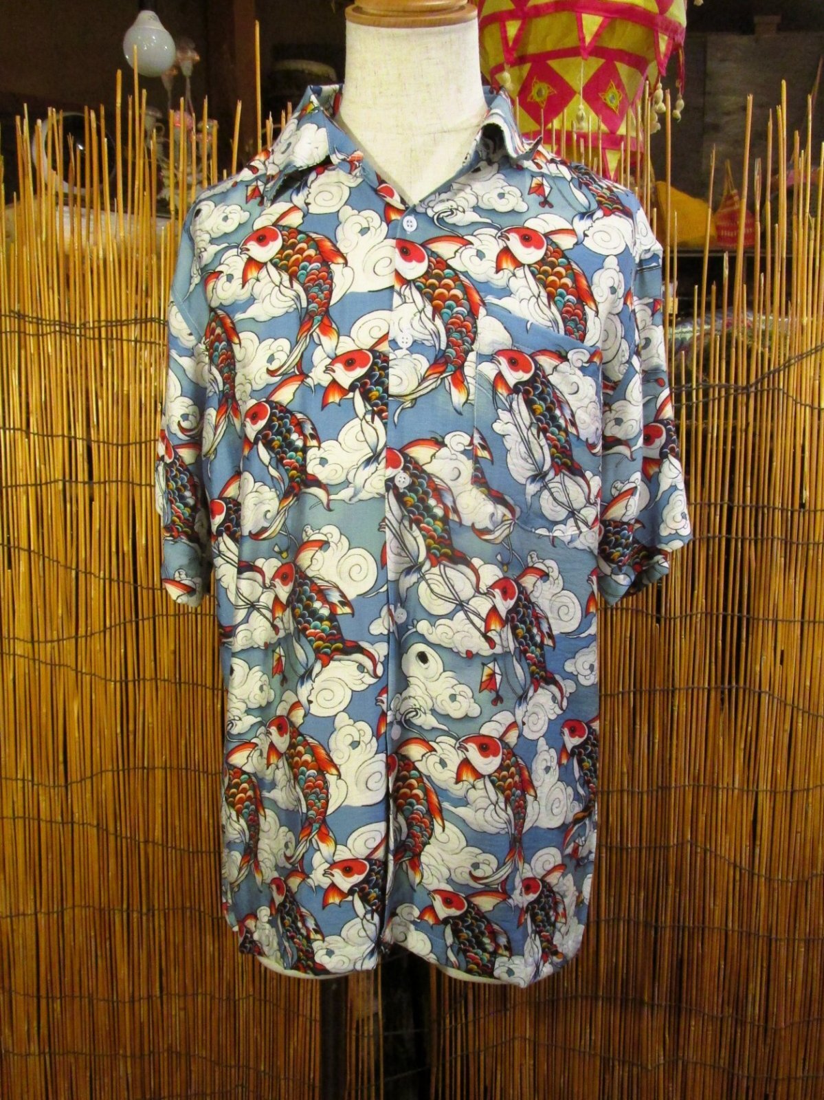 画像1: 和風プリント＊コットン＆リネン混紡＊個性的＊半袖＊アロハシャツ ＊Ｌ