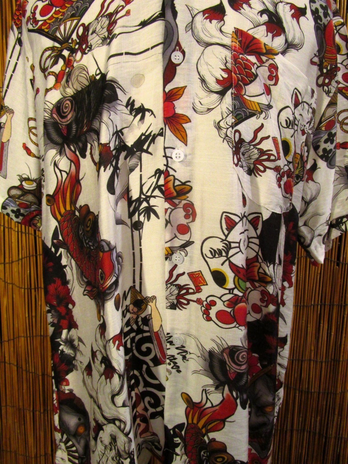 画像: 和風プリント＊コットン＆リネン混紡＊個性的＊半袖＊アロハシャツ ＊Ｌ