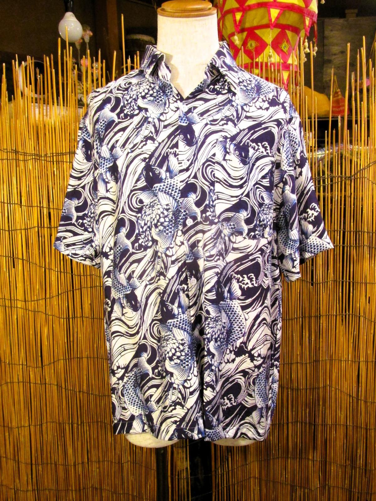 画像1: 和風プリント＊コットン＆リネン混紡＊個性的＊半袖＊アロハシャツ ＊Ｌ