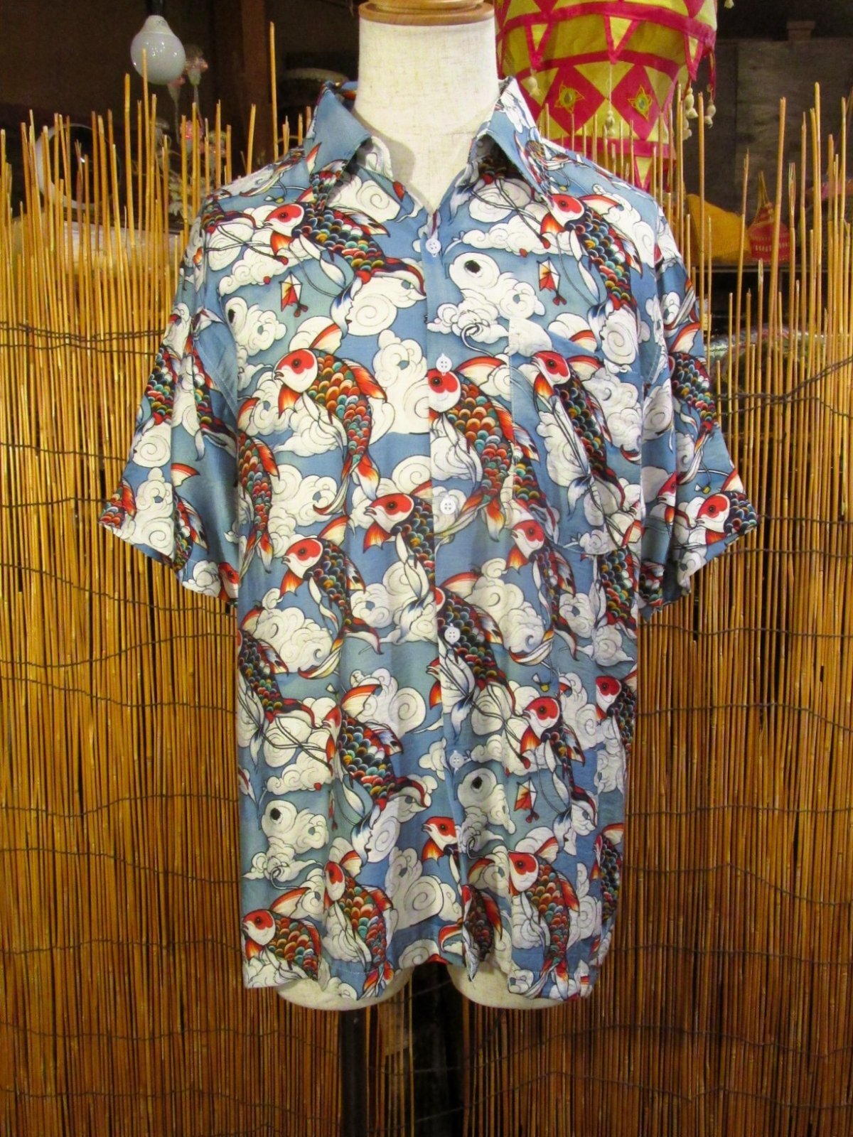画像1: 和風プリント＊コットン＆リネン混紡＊個性的＊半袖＊アロハシャツ ＊Ｌ