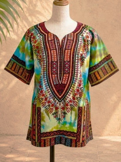 画像1: 小さめサイズ＊タイダイ染め＊アフリカンプリント＊ダシキ＊ＤＡＳＨＩＫＩ＊Ｓ