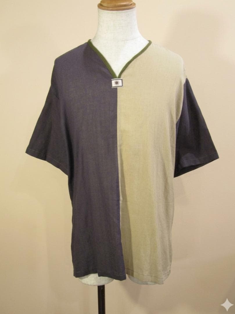 画像1: 切り替えカラー＊薄手＊コットン素材＊半袖＊プルオーバー