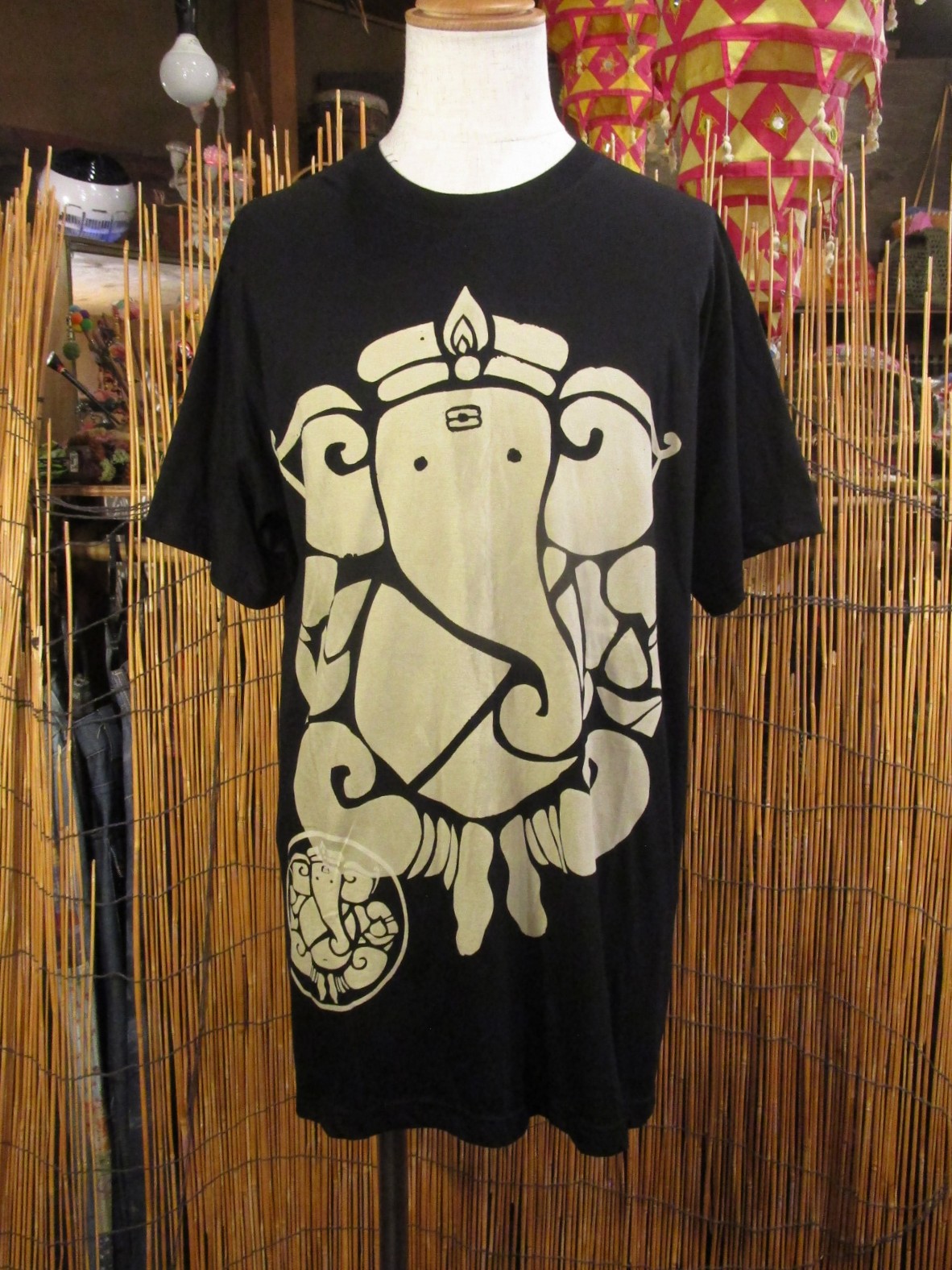 画像2: 黒色＊コットン素材＊抜染プリント＊ガネーシャ＊半袖＊Ｔシャツ＊２ＸＬ