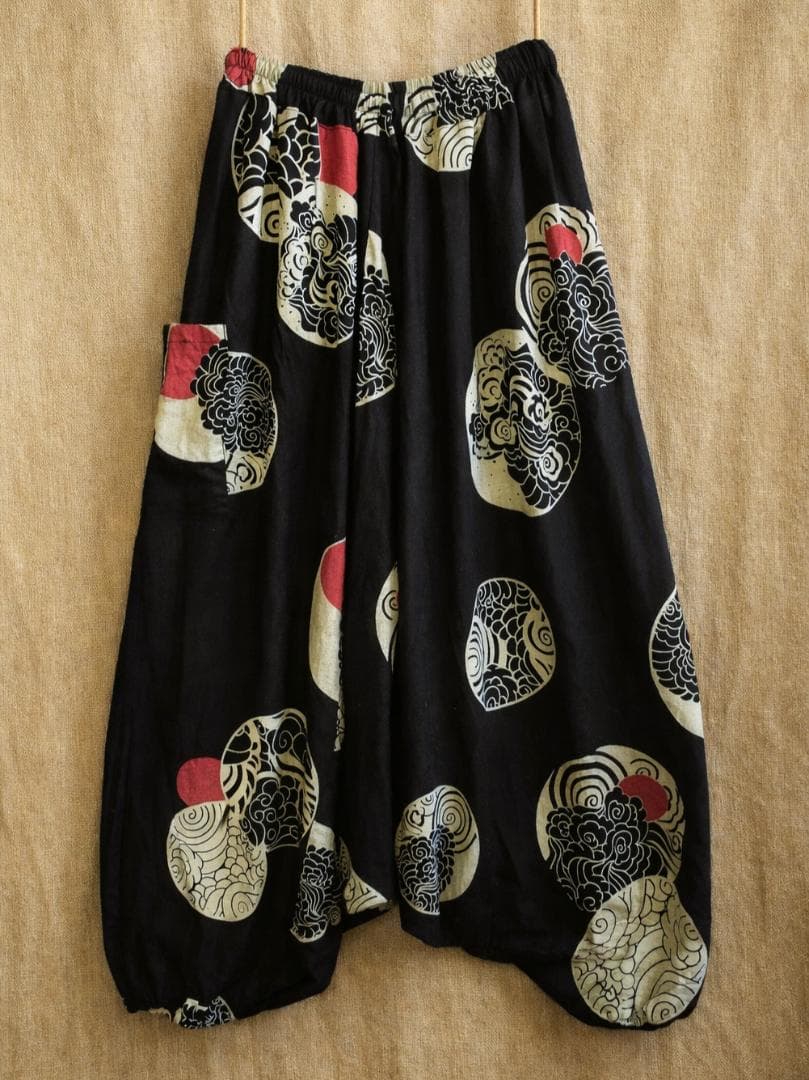 画像1: 和風プリント＊レーヨン素材＊ふんわり＊サルエルパンツ