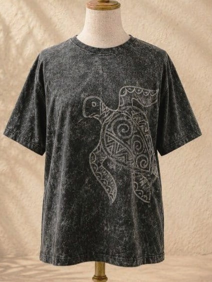 画像1: ストーンウォッシュ加工＊コットン素材＊ウミガメ＊ハンドペイント＊半袖Ｔシャツ＊ＸＬ