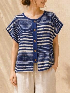 画像1: 藍染め＊ガーゼコットン素材＊ポンチョ風＊前開き＊シャツ
