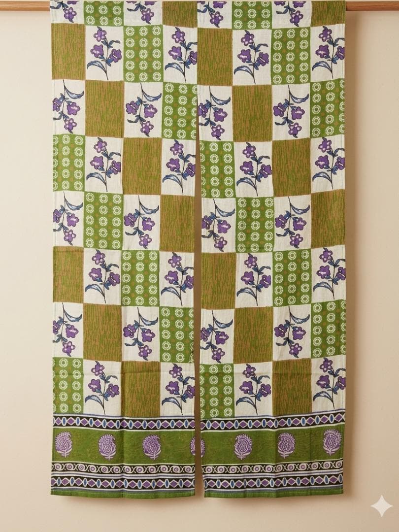 画像1: 【１５０ｃｍ×８５ｃｍ】インド綿＊お花プリント＊暖簾＊のれん