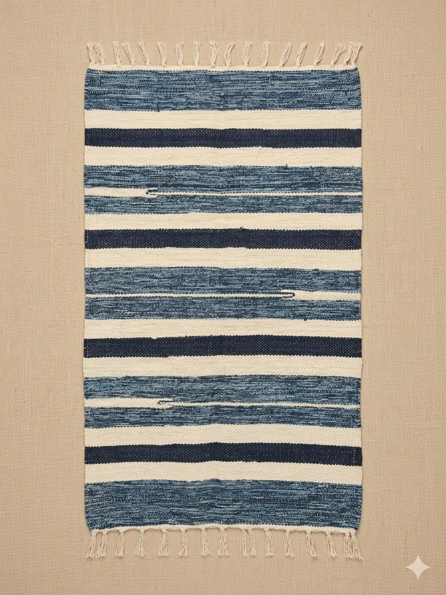 画像1: 【５０ｃｍ×８０ｃｍ】コットン＆ポリエステル素材＊手織り＊シャトルラグマット