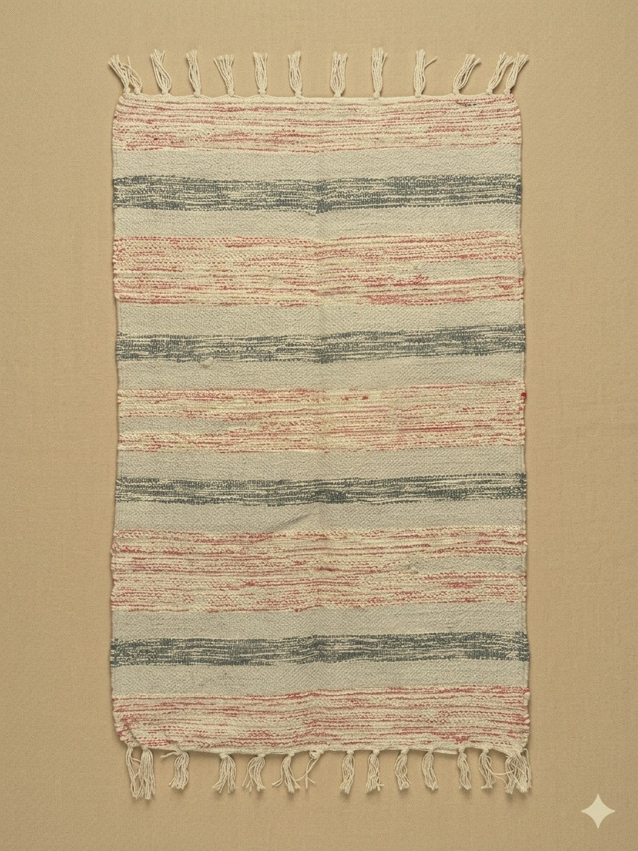 画像1: 【５０ｃｍ×８０ｃｍ】コットン＆ポリエステル素材＊手織り＊シャトルラグマット
