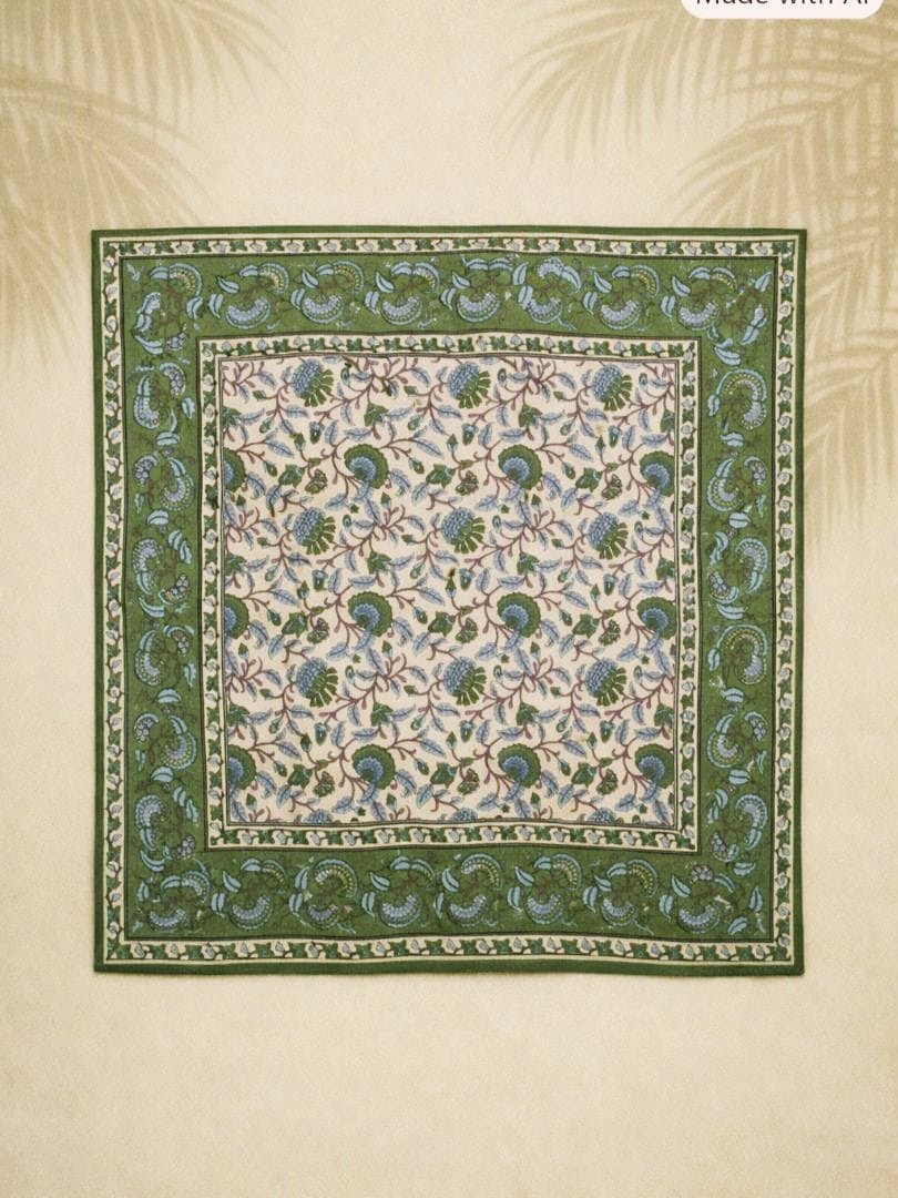 画像1: 【１０３ｃｍ×１０３ｃｍ】インド綿＊お花プリント＊マルチクロス
