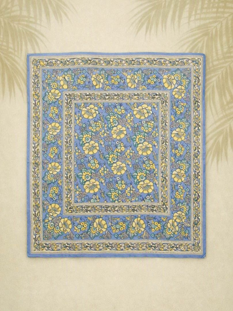 画像1: 【１０６ｃｍ×１０２ｃｍ】インド綿＊お花プリント＊マルチクロス