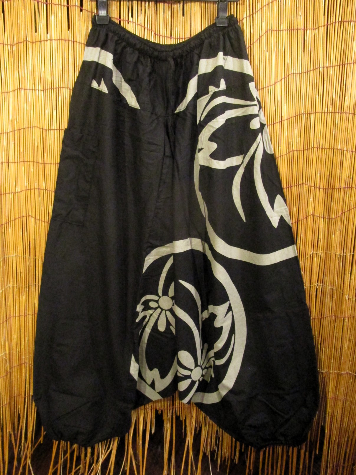 画像2: 黒色＋和風プリント＊切り替え＊コットン素材＊ふんわり＊サルエルパンツ