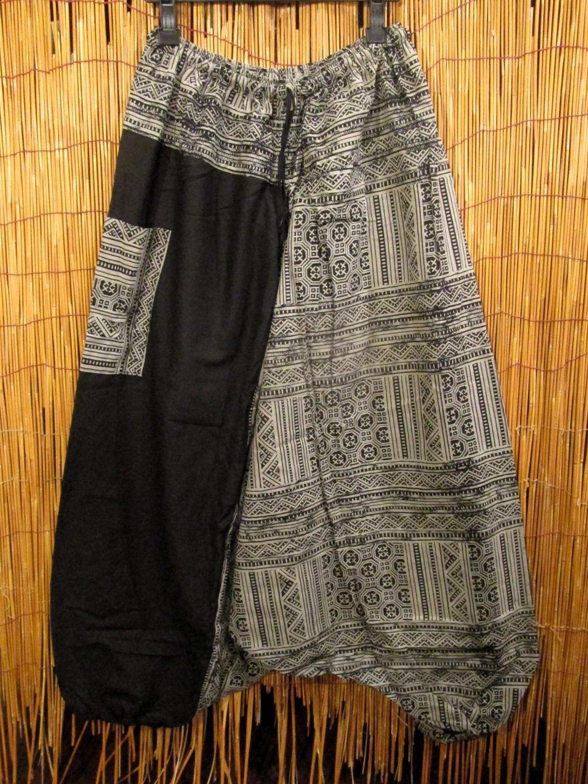 画像2: 黒色＋和風プリント＊切り替え＊コットン素材＊ふんわり＊サルエルパンツ