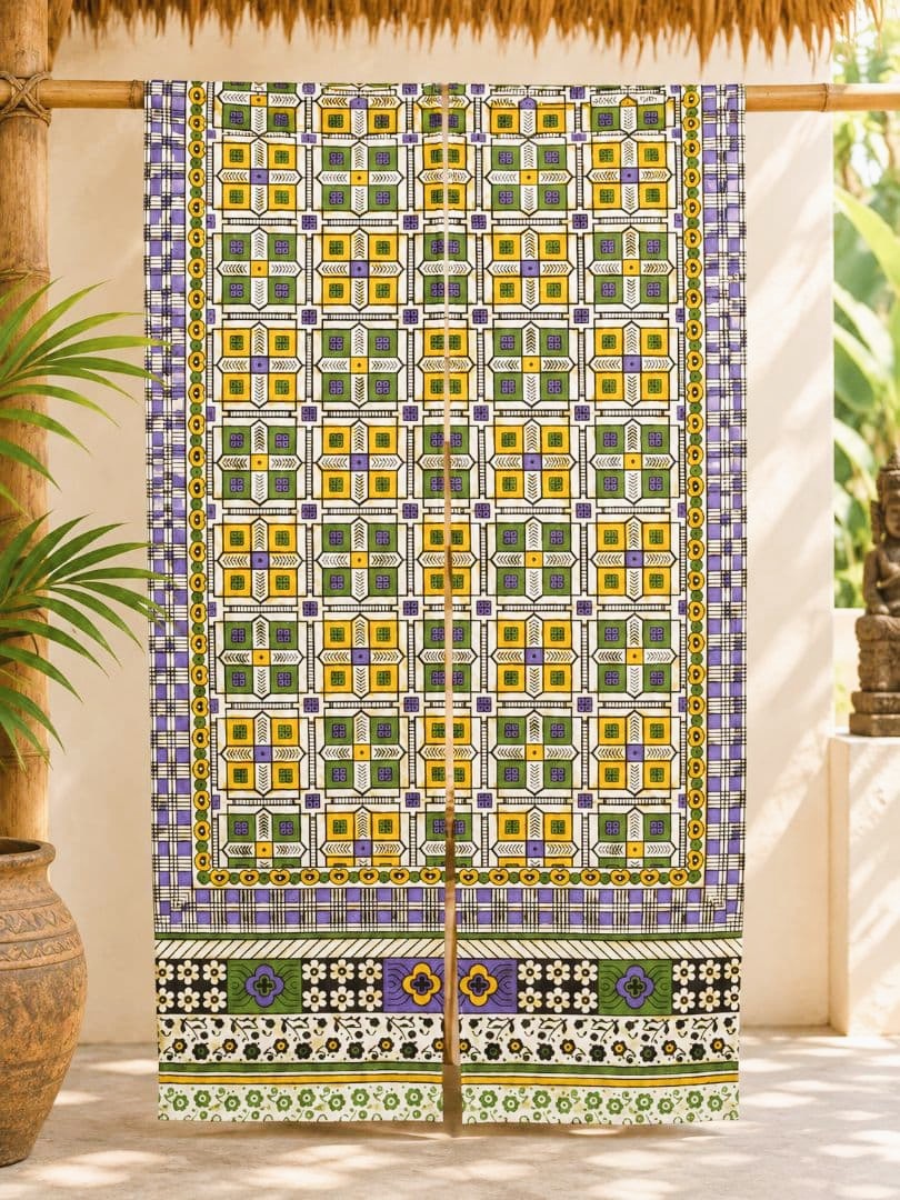 画像2: 【１５０ｃｍ×８５ｃｍ】インド綿＊レトロ調プリント＊暖簾＊のれん