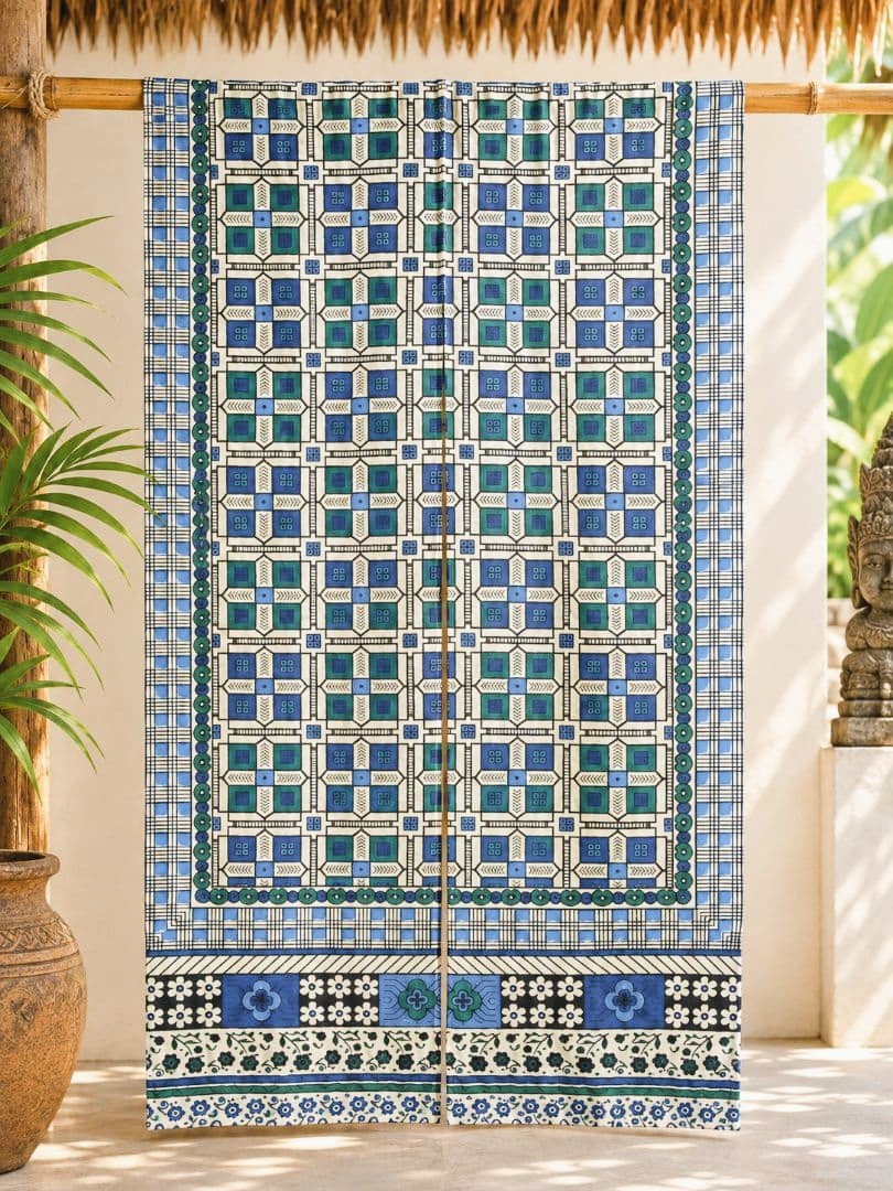 画像2: 【１５０ｃｍ×８５ｃｍ】インド綿＊レトロ調プリント＊暖簾＊のれん