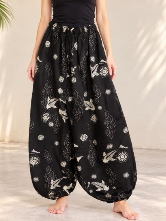 画像1: 和風プリント＊コットン素材＊ふんわりシルエット＊アラジンパンツ 