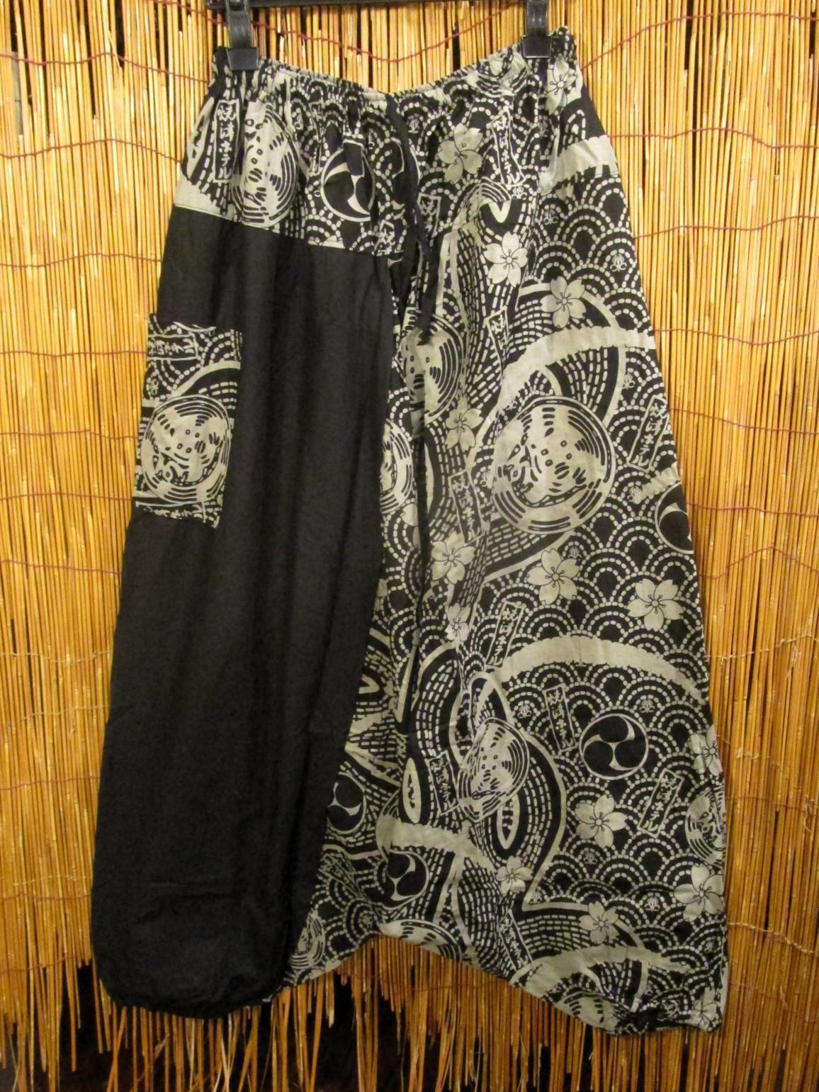 画像2: 黒色＋和風プリント＊切り替え＊コットン素材＊ふんわり＊サルエルパンツ