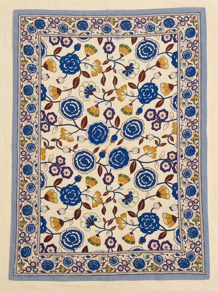 画像1: 【２２０ｃｍ×１５０ｃｍ】インド綿＊お花プリント＊マルチクロス