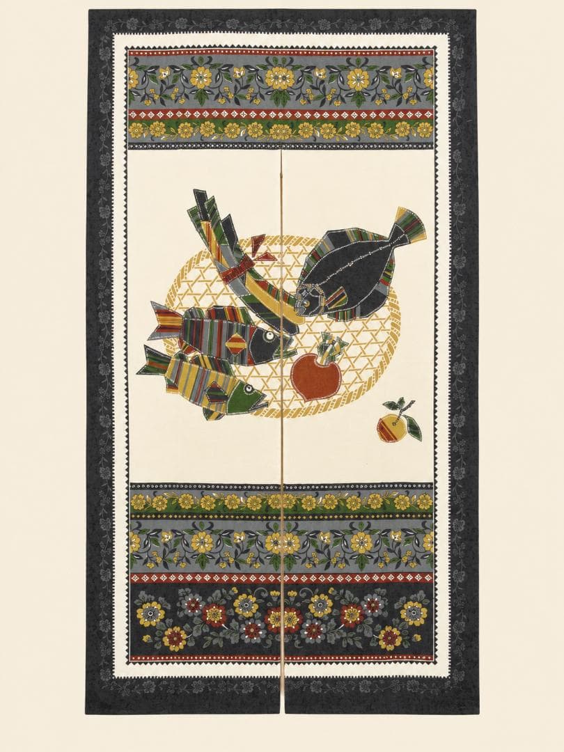 画像1: 【１５０ｃｍ×８５ｃｍ】インド綿＊魚プリント＊暖簾＊のれん