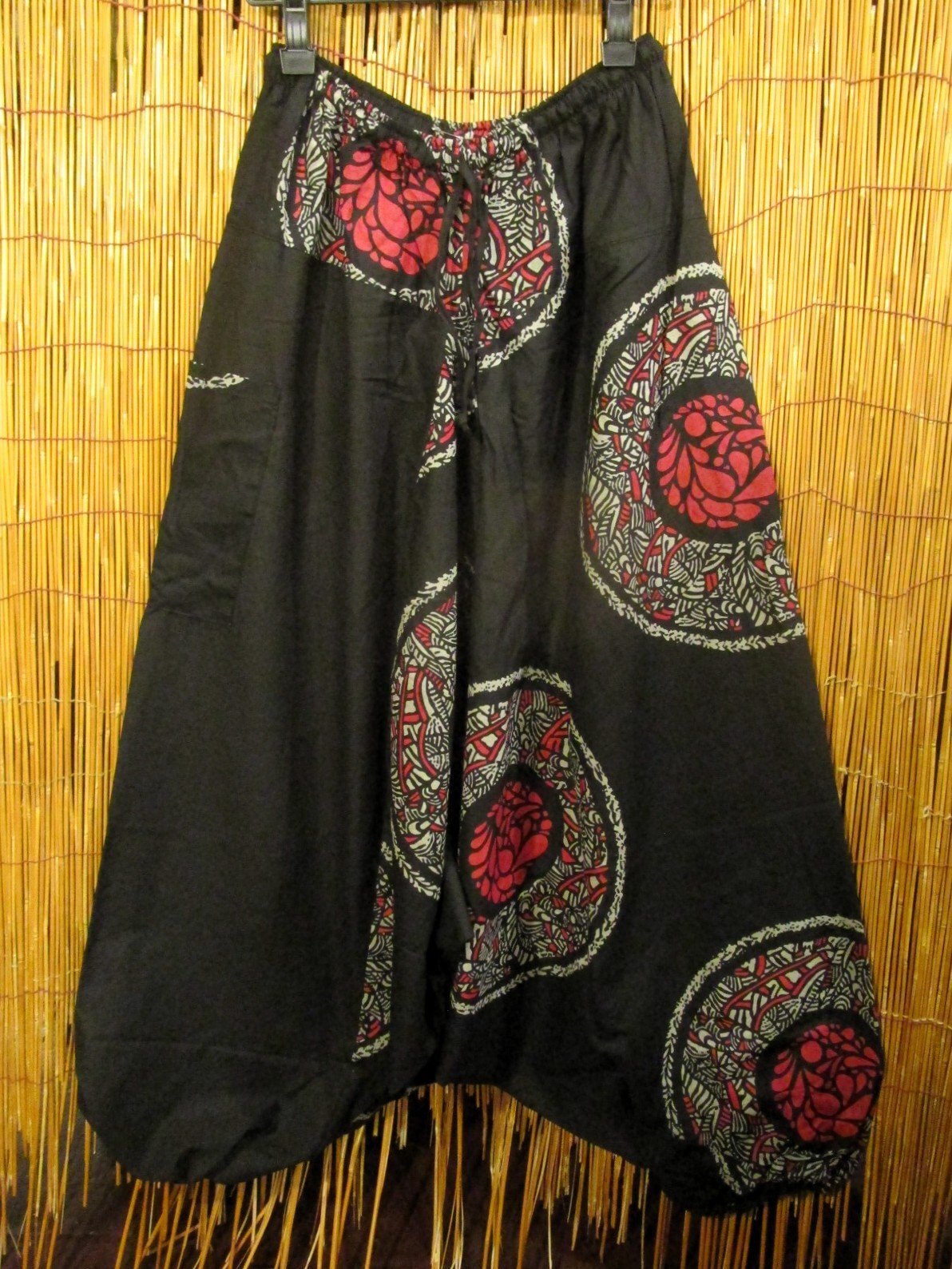 画像2: 黒色＋和風プリント＊切り替え＊コットン素材＊ふんわり＊サルエルパンツ