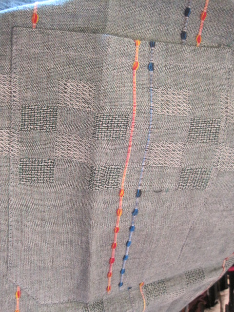 画像: 織模様と刺し子のコットンタイパンツ